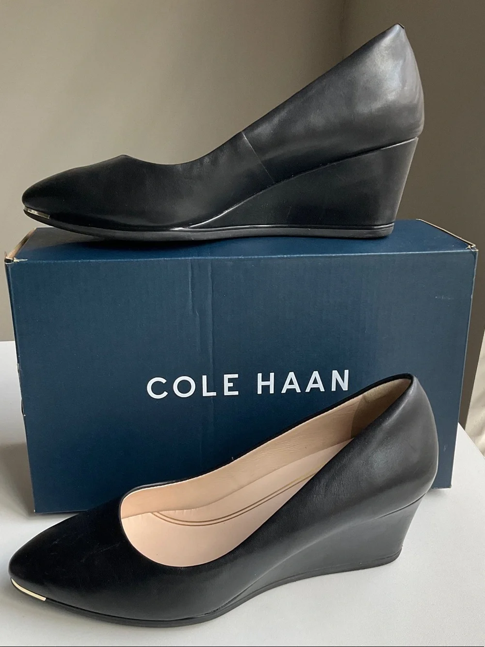 Cole Haan Black Leather Wedge Heels